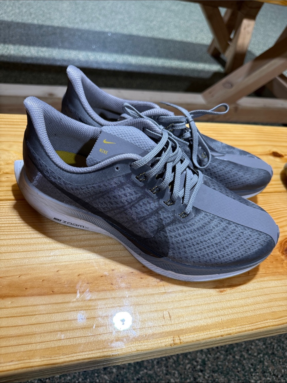 Nike Men's Grey Athletic Zoom Running Sneakers with Subtle Yellow Accent